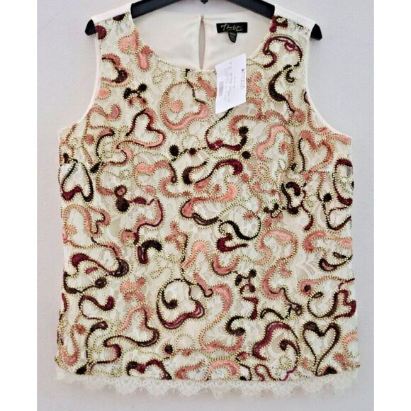 Thalia Sodi 12208 Women's Sz Small Iced Ivory Embroidered Lace Sleeveless Top - Picture 1 of 9